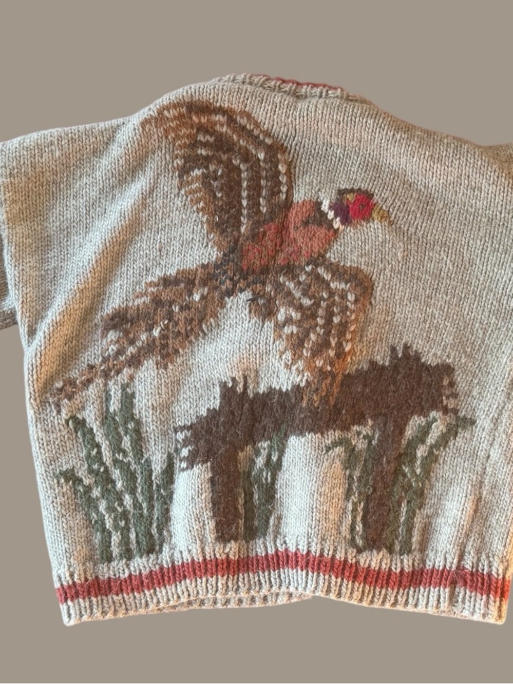 Beige Pheasant-Intarsia Wool-Blend Cardigan
